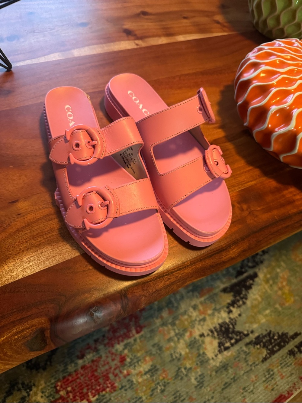 Coach Pink Double-Buckle Slide Sandals